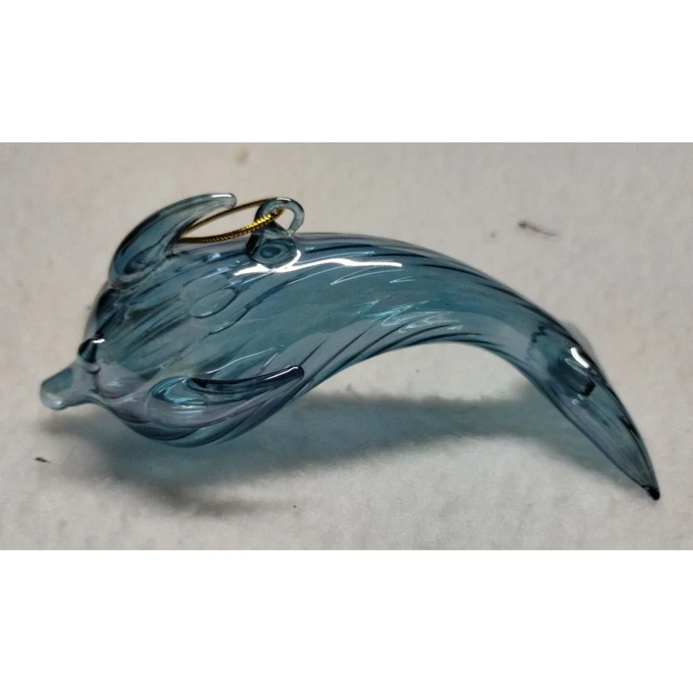 Hand Blown Glass Dolphin‎ Ornaments Set of 3 Iridescent Coastal Decor Nautical